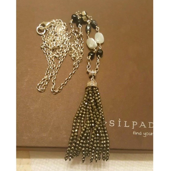Silpada Vintage Sterling Silver 36" Onyx Quartz Bronzite Tassel Necklace - Picture 1 of 9